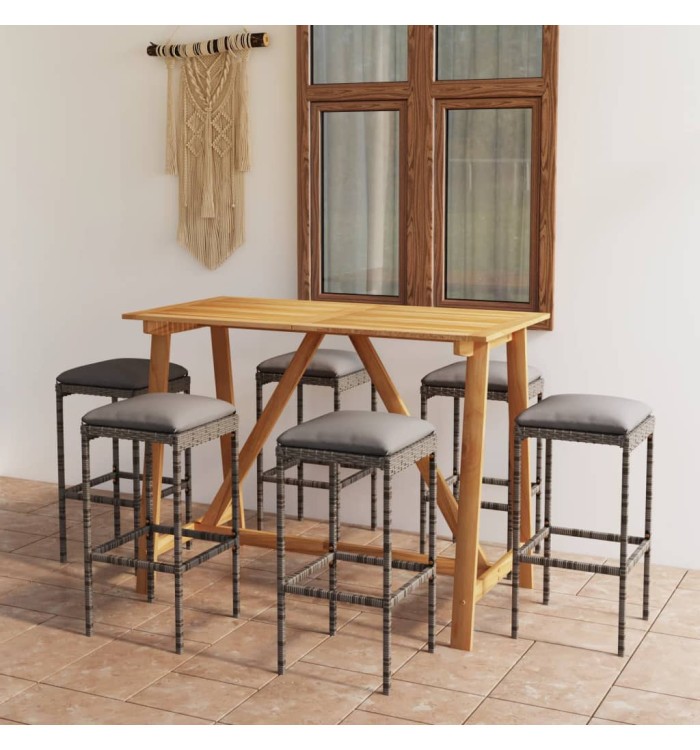 Ensemble de bar de jardin avec coussins 7 pcs Gris | Mobilier & Déco
