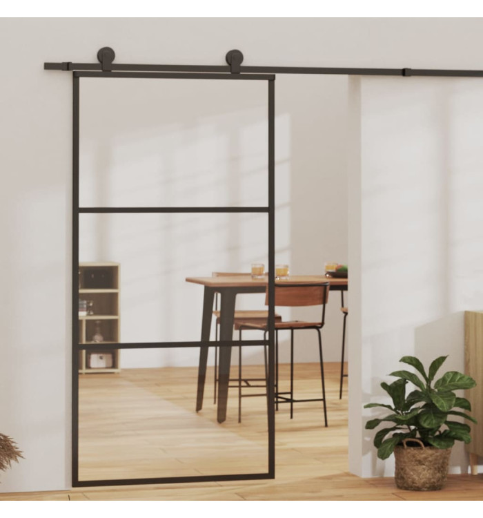 Porte coulissante Verre ESG et aluminium 102x205 cm Noir | Mobilier & Déco