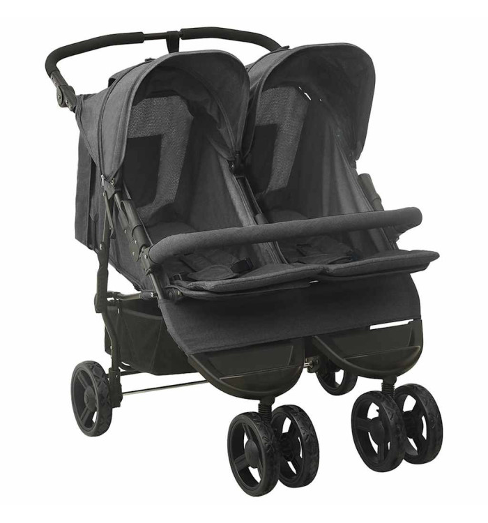 Poussette à deux places Anthracite Acier | Mobilier & Déco