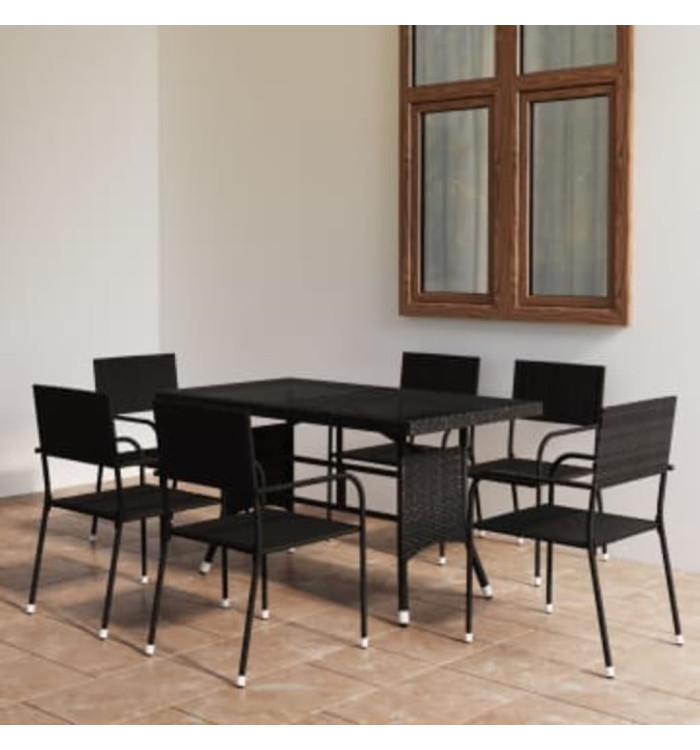 Ensemble à manger de jardin 7 pcs Résine tressée Noir | Mobilier & Déco