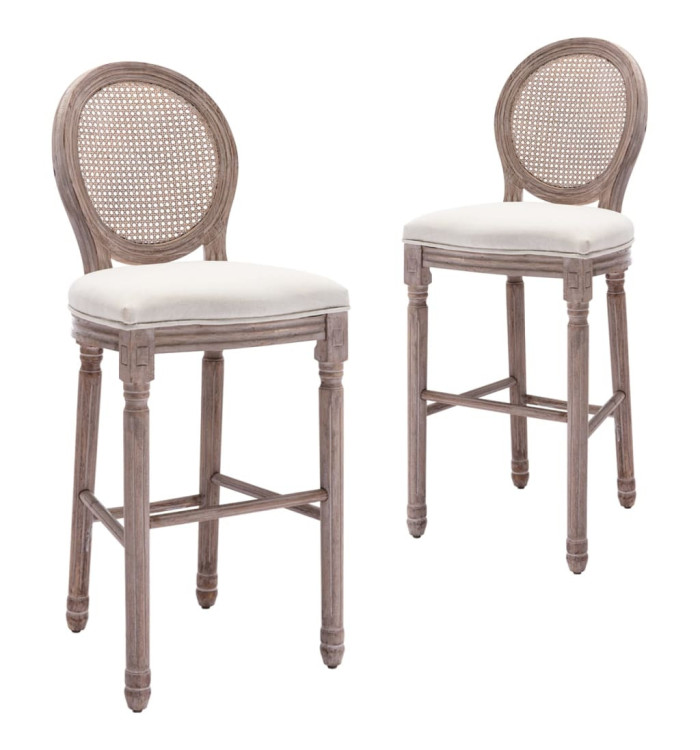 Tabourets de bar lot de 2 blanc lin | Mobilier & Déco