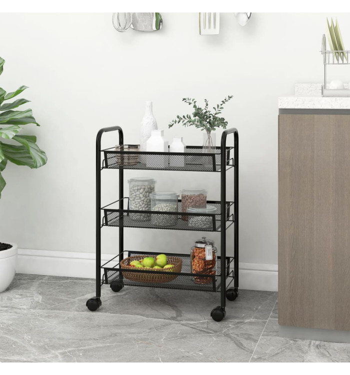 Chariot de cuisine à 3 niveaux Noir 46x26x64 cm Fer | Mobilier & Déco