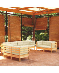 Salon de jardin 8 pcs avec coussins crème Bois de pin massif | Mobilier & Déco