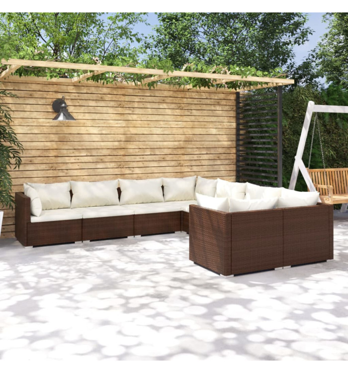 Salon de jardin 8 pcs avec coussins Résine tressée Marron | Mobilier & Déco