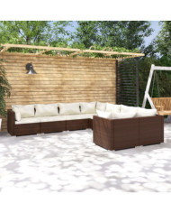 Salon de jardin 8 pcs avec coussins Résine tressée Marron | Mobilier & Déco