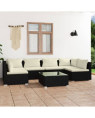 Salon de jardin 7 pcs avec coussins Résine tressée Noir | Mobilier & Déco