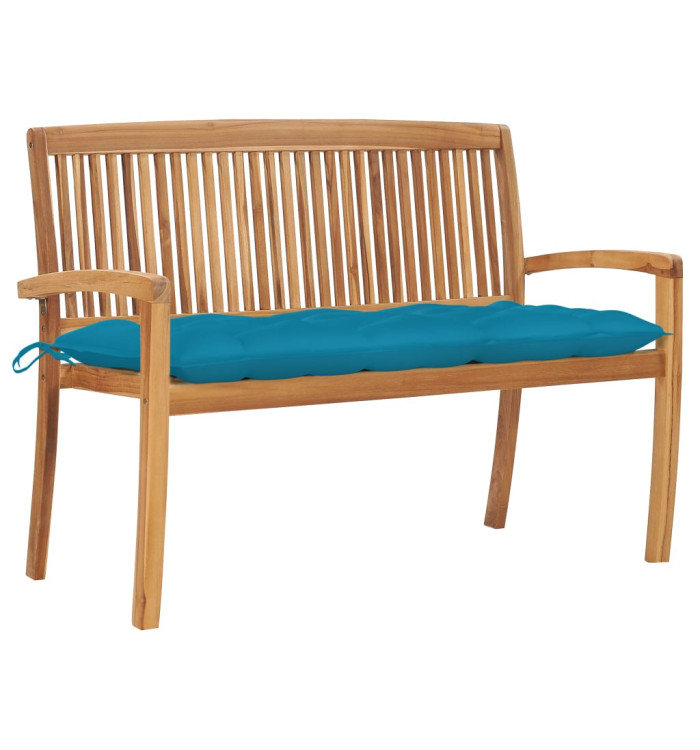 Banc de jardin empilable et coussin 128,5cm Bois de teck massif | Mobilier & Déco