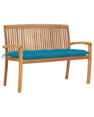 Banc de jardin empilable et coussin 128,5cm Bois de teck massif | Mobilier & Déco