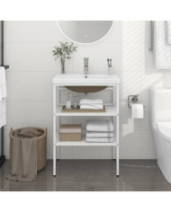 Cadre de lavabo de salle de bain vasque à encastrer Blanc Fer | Mobilier & Déco