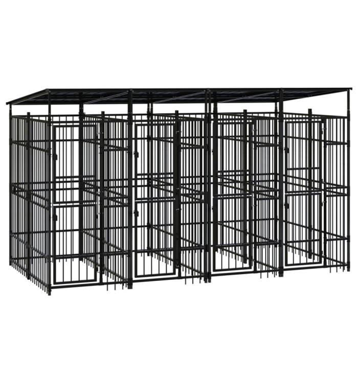 Chenil d'extérieur avec toit pour chiens Acier 7,37 m² | Mobilier & Déco