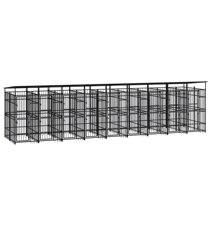 Chenil d'extérieur avec toit pour chiens Acier 16,59 m² | Mobilier & Déco