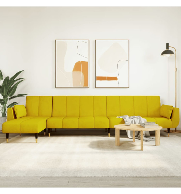 Canapé-lit en forme de L jaune 275x140x70 cm velours | Mobilier & Déco