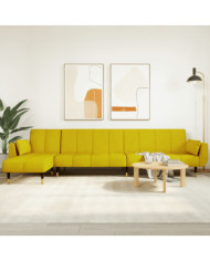 Canapé-lit en forme de L jaune 275x140x70 cm velours | Mobilier & Déco