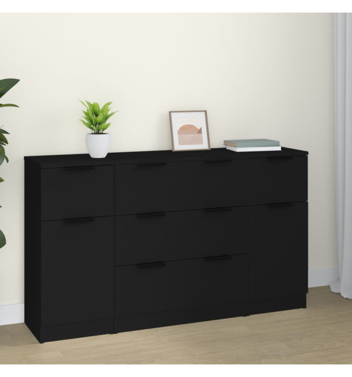 Ensemble de buffets 3 pcs Noir Bois d'ingénierie | Mobilier & Déco