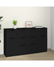 Ensemble de buffets 3 pcs Noir Bois d'ingénierie | Mobilier & Déco