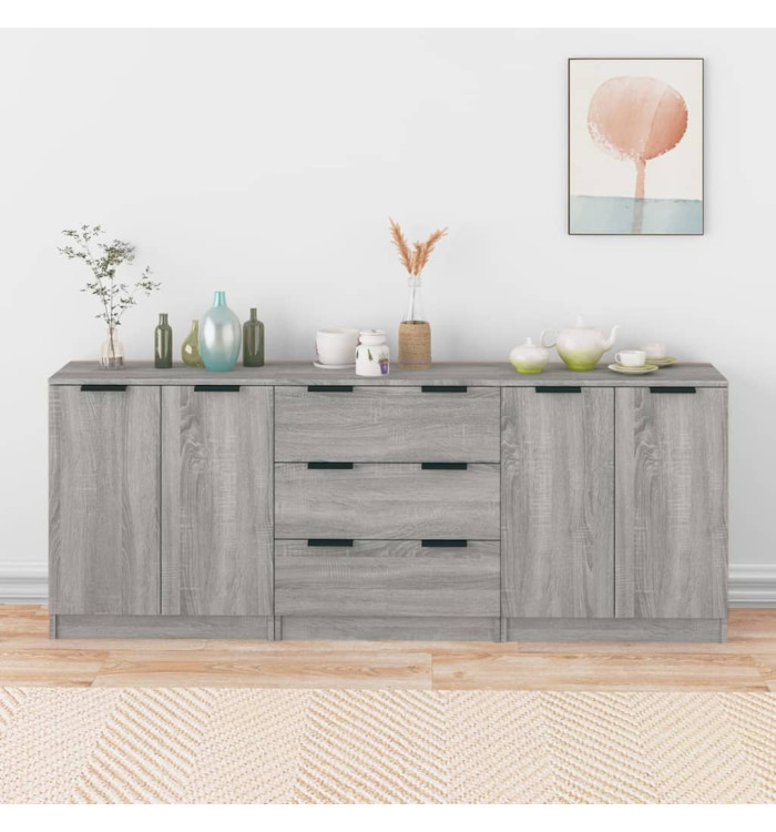 Buffets 3 pcs Sonoma gris Bois d'ingénierie | Mobilier & Déco