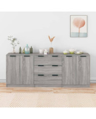 Buffets 3 pcs Sonoma gris Bois d'ingénierie | Mobilier & Déco