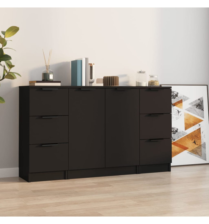 Buffets 3 pcs noir bois d'ingénierie | Mobilier & Déco