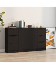 Buffets 3 pcs noir bois d'ingénierie | Mobilier & Déco