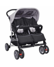 Poussette à deux places Acier Gris et noir | Mobilier & Déco
