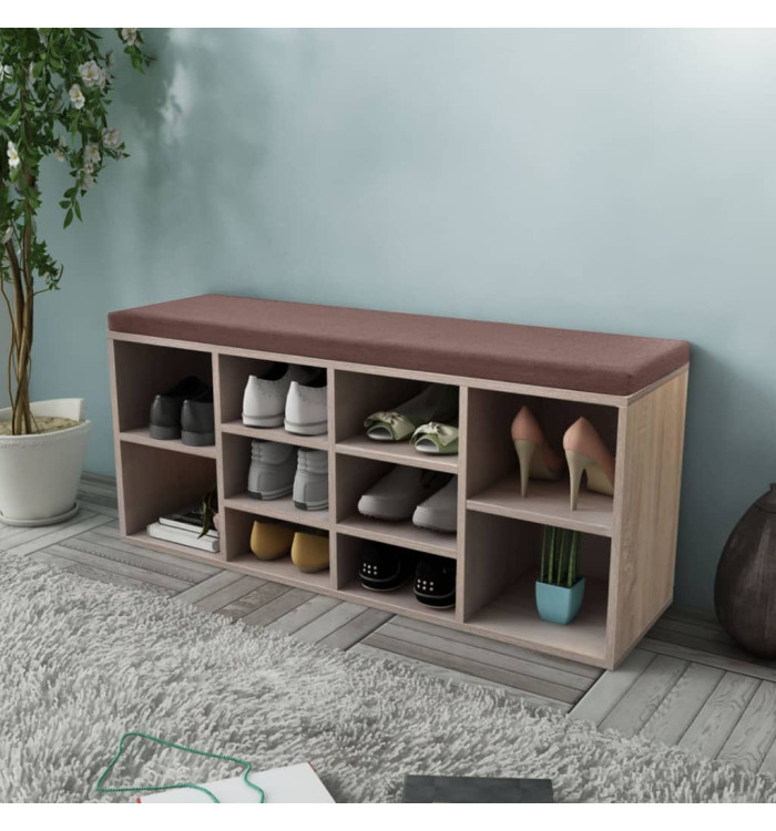 Banc de rangement à chaussures 10 compartiments Couleur chêne | Mobilier & Déco
