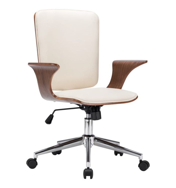 Chaise pivotante de bureau Crème Similicuir et bois courbé | Mobilier & Déco