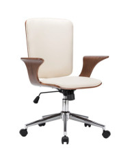 Chaise pivotante de bureau Crème Similicuir et bois courbé | Mobilier & Déco