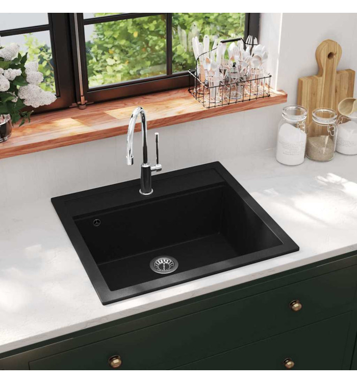 Évier de cuisine en granit Bac unique Noir | Mobilier & Déco