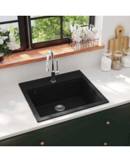 Évier de cuisine en granit Bac unique Noir | Mobilier & Déco