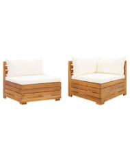 Salon de jardin 2 pcs avec coussins bois d'acacia solide | Mobilier & Déco