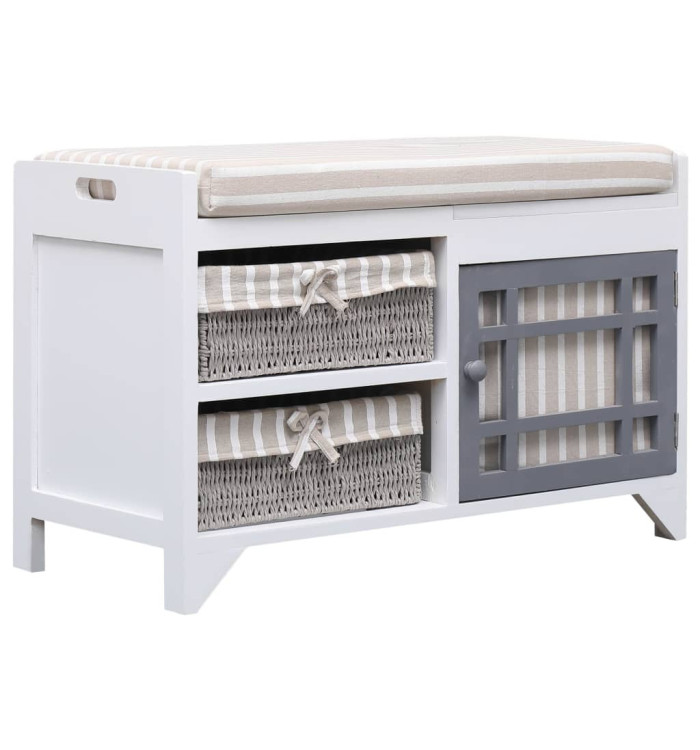 Banc d'entrée Blanc 70 x 33,5 x 45 cm Bois de Paulownia | Mobilier & Déco