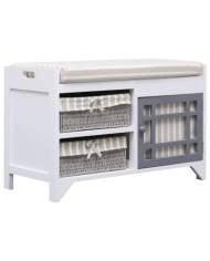 Banc d'entrée Blanc 70 x 33,5 x 45 cm Bois de Paulownia | Mobilier & Déco
