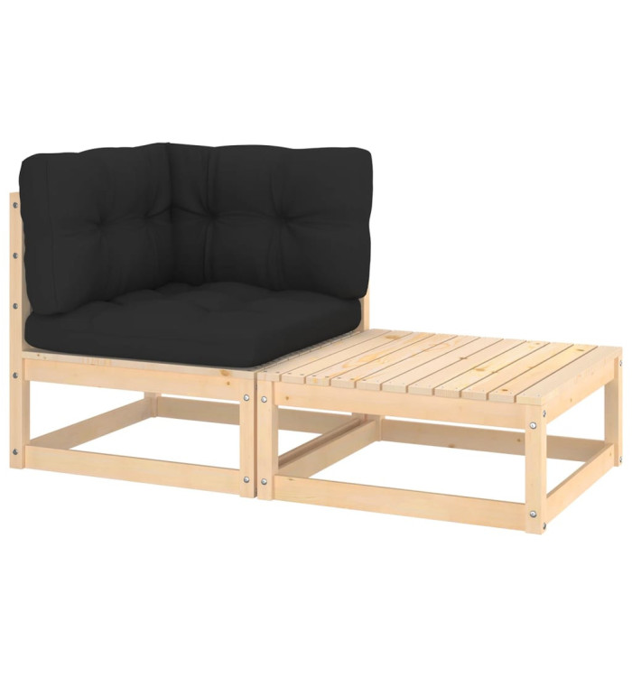 Salon de jardin 2 pcs avec coussins Bois de pin massif | Mobilier & Déco