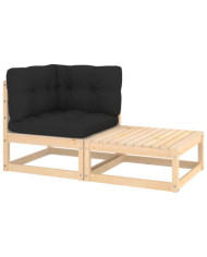 Salon de jardin 2 pcs avec coussins Bois de pin massif | Mobilier & Déco