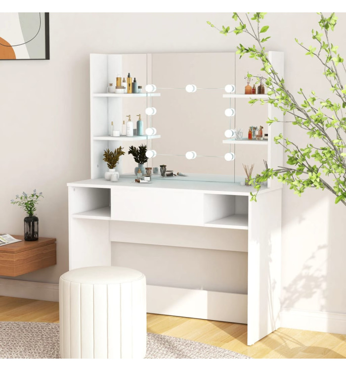 Table de maquillage avec éclairage LED 100x40x135 cm MDF Blanc | Mobilier & Déco