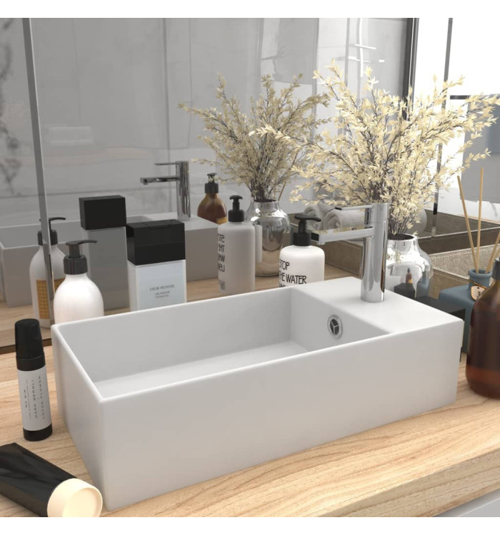 Lavabo de salle de bain avec trop-plein Céramique Blanc mat | Mobilier & Déco