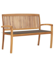 Banc de jardin empilable et coussin 128,5cm Bois de teck massif | Mobilier & Déco