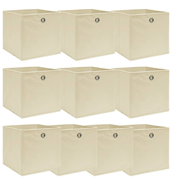 Boîtes de rangement 10 pcs Crème 32x32x32 cm Tissu | Mobilier & Déco