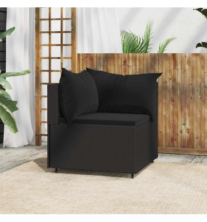 Canapé d'angle de jardin avec coussins Noir Résine tressée | Mobilier & Déco