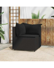 Canapé d'angle de jardin avec coussins Noir Résine tressée | Mobilier & Déco