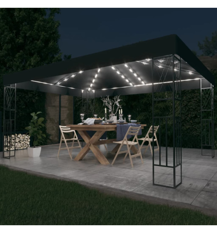 Tonnelle avec guirlande lumineuse à LED 3x4 m Anthracite Tissu | Mobilier & Déco