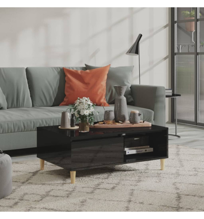 Table basse noir brillant 90x60x35 cm bois d'ingénierie | Mobilier & Déco