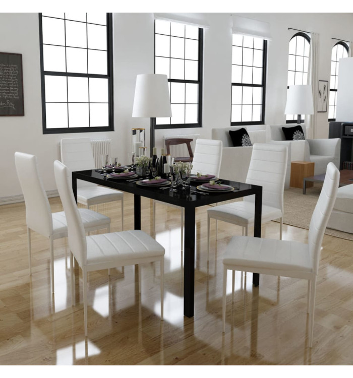 Ensemble de table à manger sept pièces noir et blanc | Mobilier & Déco