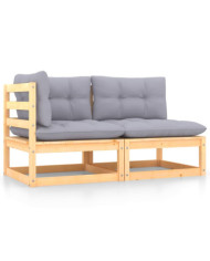 Salon de jardin 2 pcs avec coussins Bois de pin massif | Mobilier & Déco