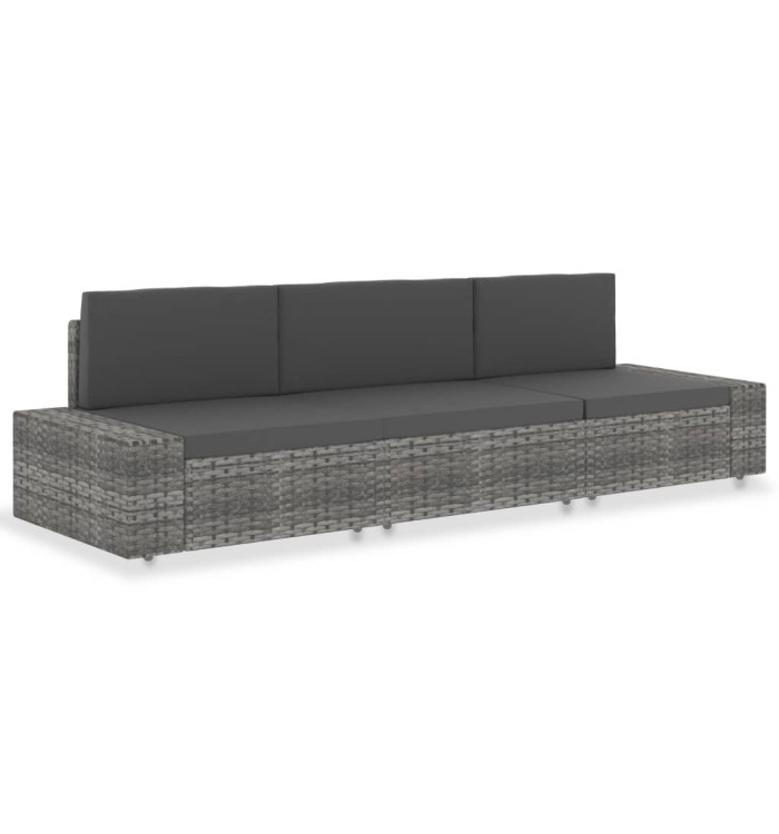 Canapé sectionnel 3 places Résine tressée Gris | Mobilier & Déco