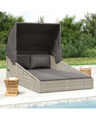 Transat avec toit pliable gris 200x114x128 cm résine tressée | Mobilier & Déco