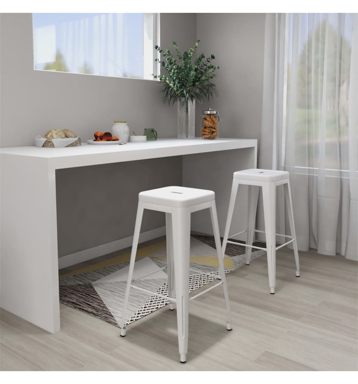 Tabourets de bar empilables lot de 2 blanc Métal | Mobilier & Déco