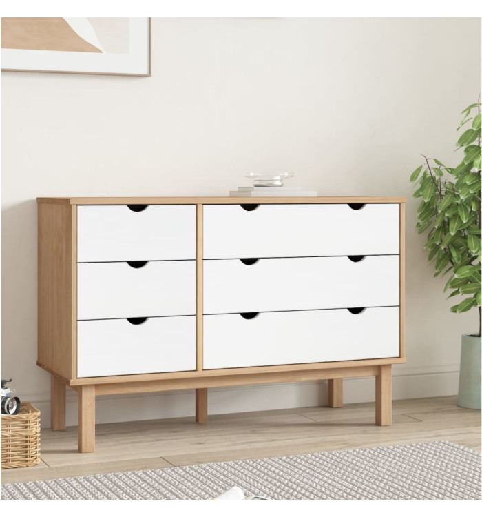 Commode OTTA marron et blanc 111x43x73,5 cm bois de pin massif | Mobilier & Déco