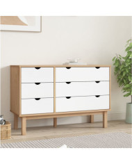 Commode OTTA marron et blanc 111x43x73,5 cm bois de pin massif | Mobilier & Déco