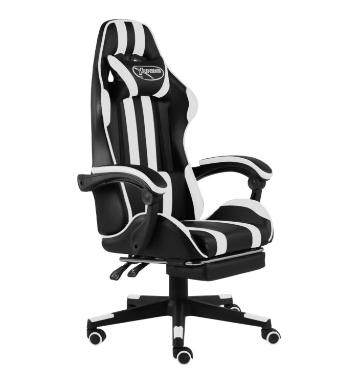 Fauteuil de jeux vidéo et repose-pied Noir et blanc Similicuir | Mobilier & Déco